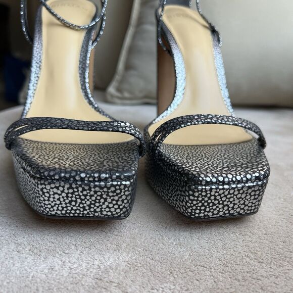 Alexandre Birman Lenny Silver On Black Leather Platform Heeled Sandal 39.5/9-9.5 - Picture 10 of 16